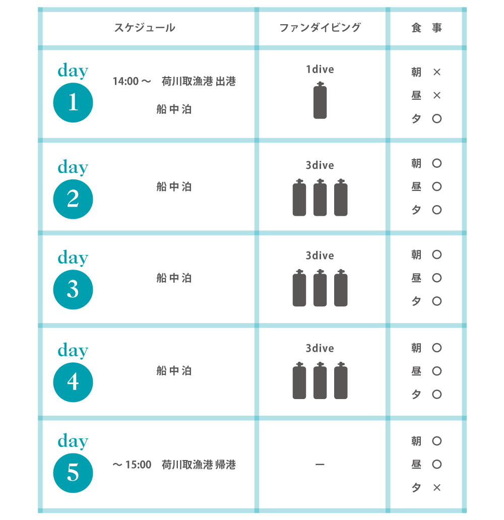 ダイビングクルーズのスケジュール